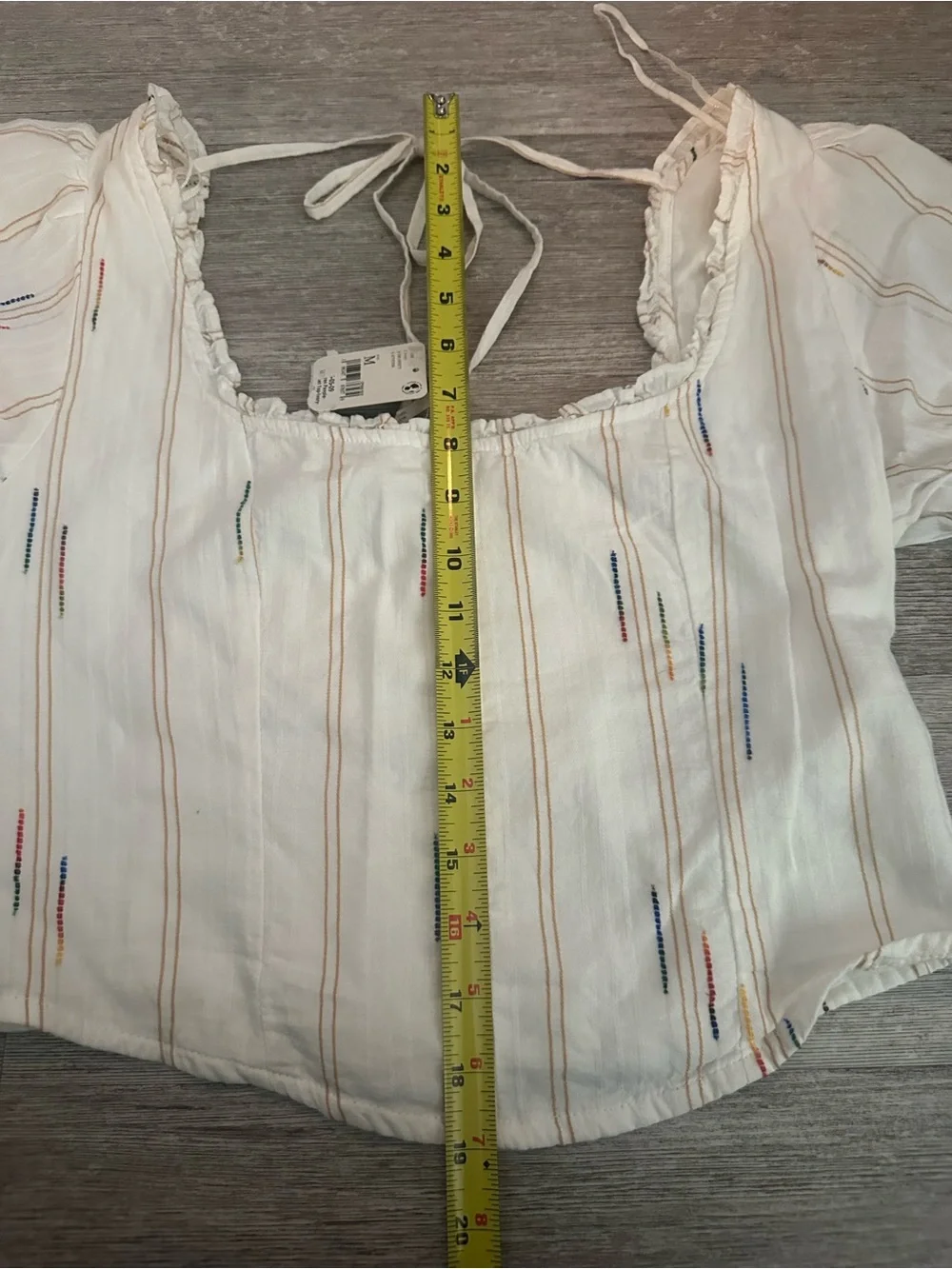 Free People Cream Peasant Top with Multi-Color Stripe Embroidery